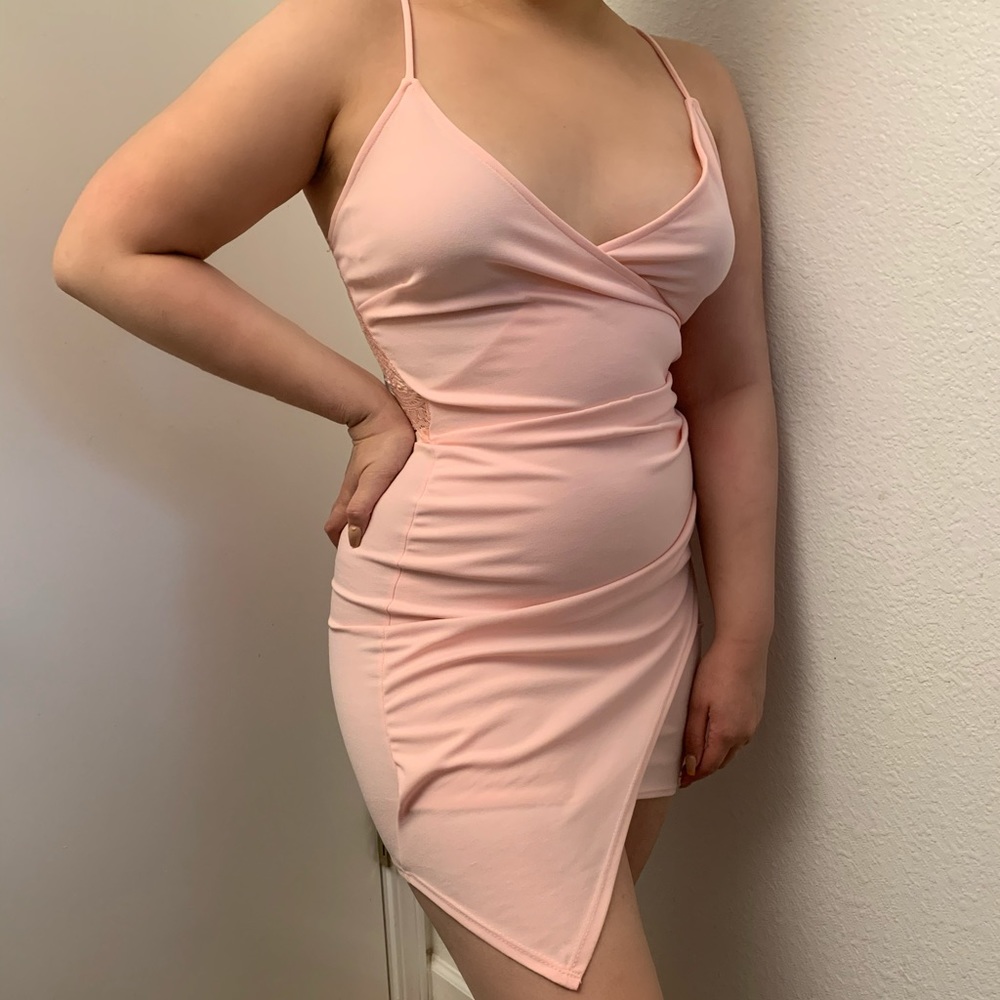 Baby pink wrap mini dress